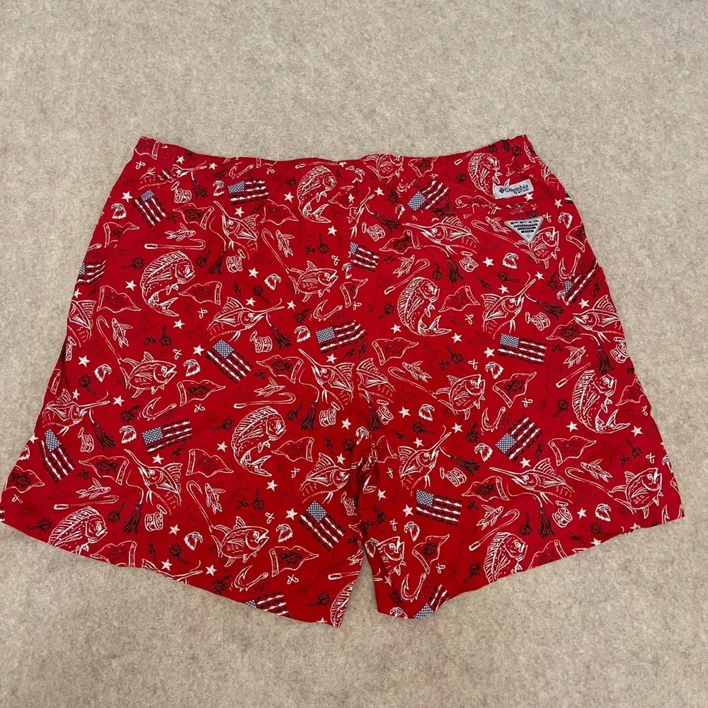 Columbia PFG Red Fish Flags Mesh Lining Men’s Swim Beach Shorts Trunks size XXL